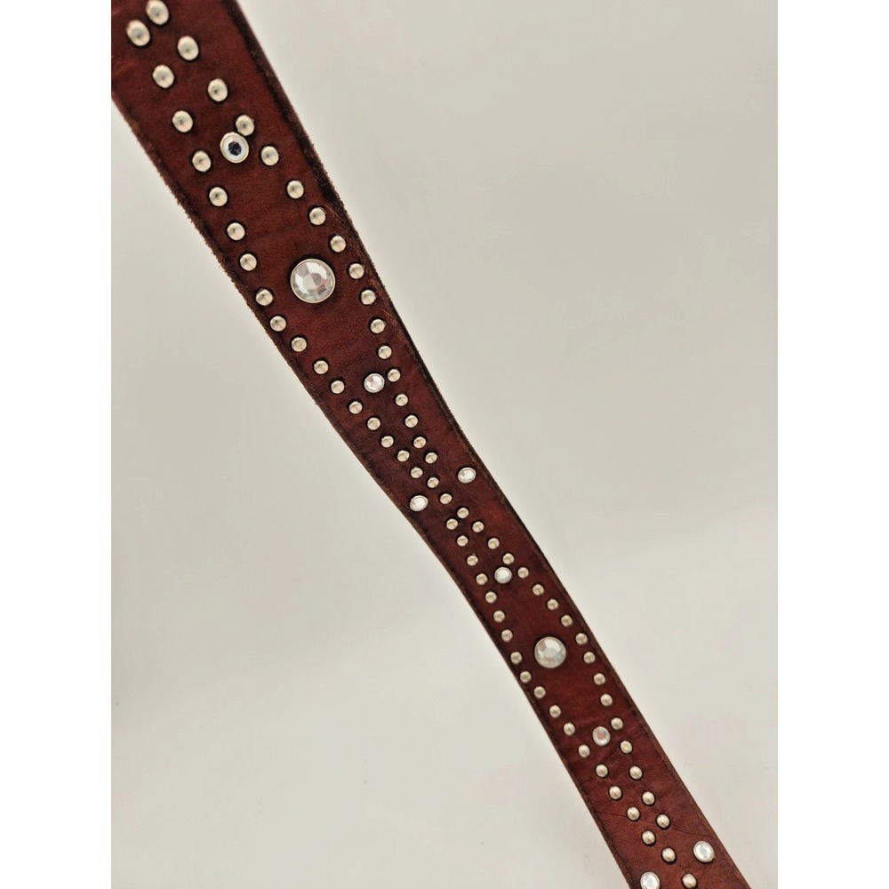 American Eagle Brown 100% Leather Belt Western Hippy Studded Womens M Rhinestone - Picture 4 of 16